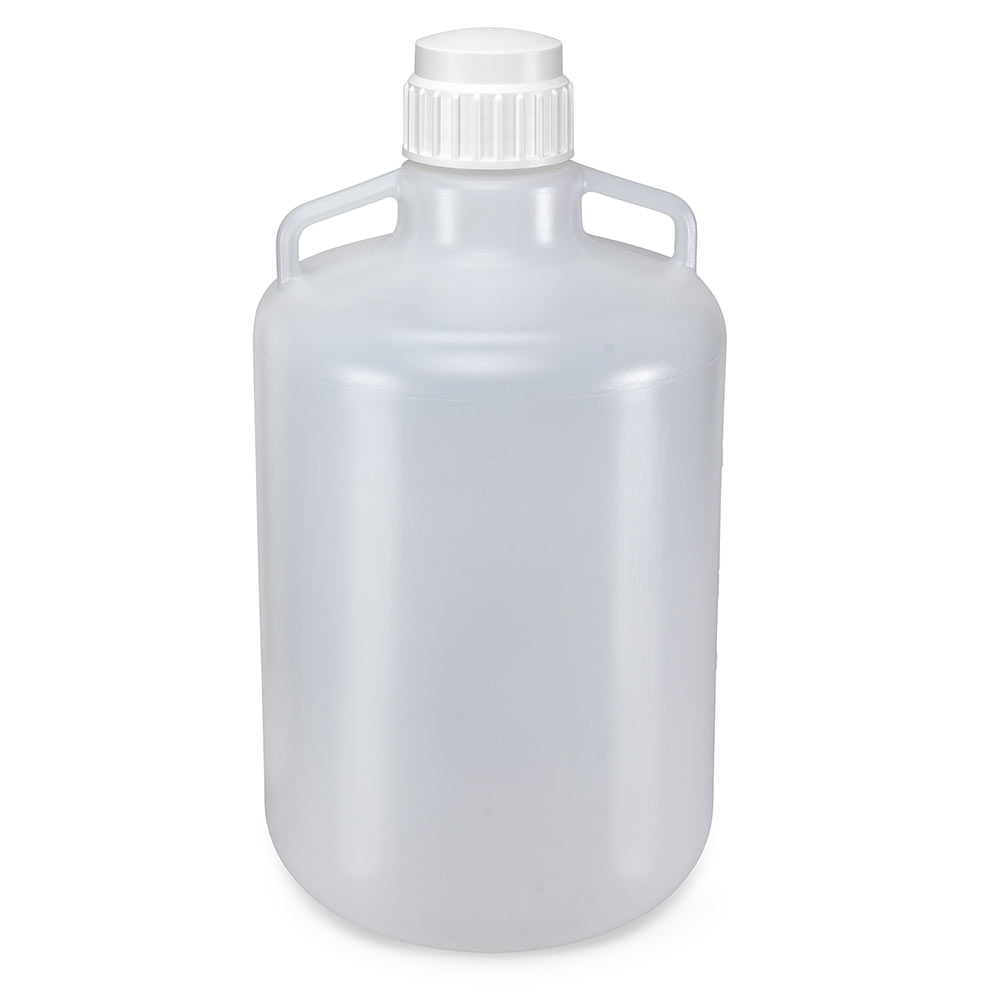 Globe Scientific Carboy, Round with Handles, LDPE, White PP Screwcap, 20 Liter, Molded Graduations Carboy; carboy with handle; Round Carboy; LDPE; 20L